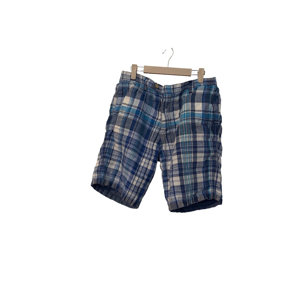 Tommy Bahama Mens Blue Reversible Plaid Shorts Casual Summer Beach Cargo Pockets